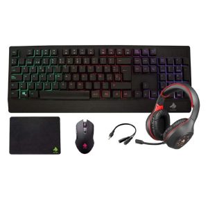 KIT GAMER Eagle Warrior KG5*1RHINOREGW Kit 5 en 1 Rhino, Teclado + Mouse + Audífonos + Mouse Pad + Adaptador para Audífonos para Consolas y Celulares