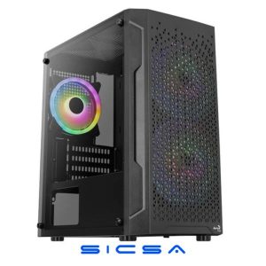 CASE GAMING RGB AEROCOOL TERN MINI MINI TOWER VENTILADORES 4 DE 120MM CON VIDRIO LATERAL Y MALLA FRONTAL TERN MINI-G-BK-V1 ACCS-ES04043.11 NEGRO