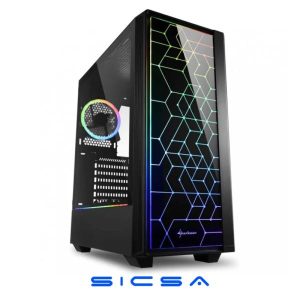 CASE GAMING RGB SHARKOON LIT 100 MID TOWER VENTILADORES 2 DE 120MM CON VIDRIO LATERAL Y PATRON REFLECTANTE FRONTAL 4044951028153 NEGRO
