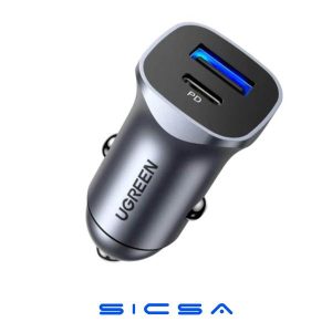CARGADOR DE CARRO UGREEN CD130 USB-C Y USB-A 30780 GRIS