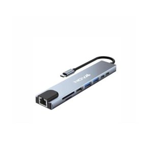 HUB INTELIGENTE NOVA FAA383CC002C 8 EN 1 USB-C PUERTOS 1 MICRO SD / 1 TF CARD / 1 RJ45 / 1 USB-C / 2 USB-A 3.0 / 1 PD CARGA RAPIDA / 1 HDMI 4K PLATEADO